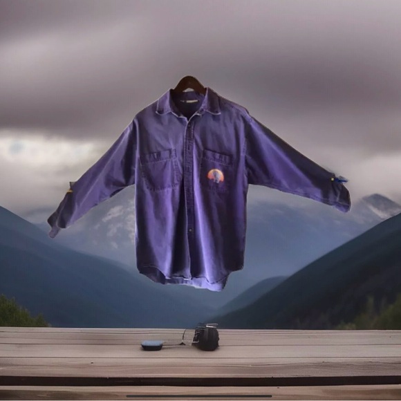 Coldwater Creek demin purple elephant long sleeve woman's medium shirt made USA - Picture 2 of 6